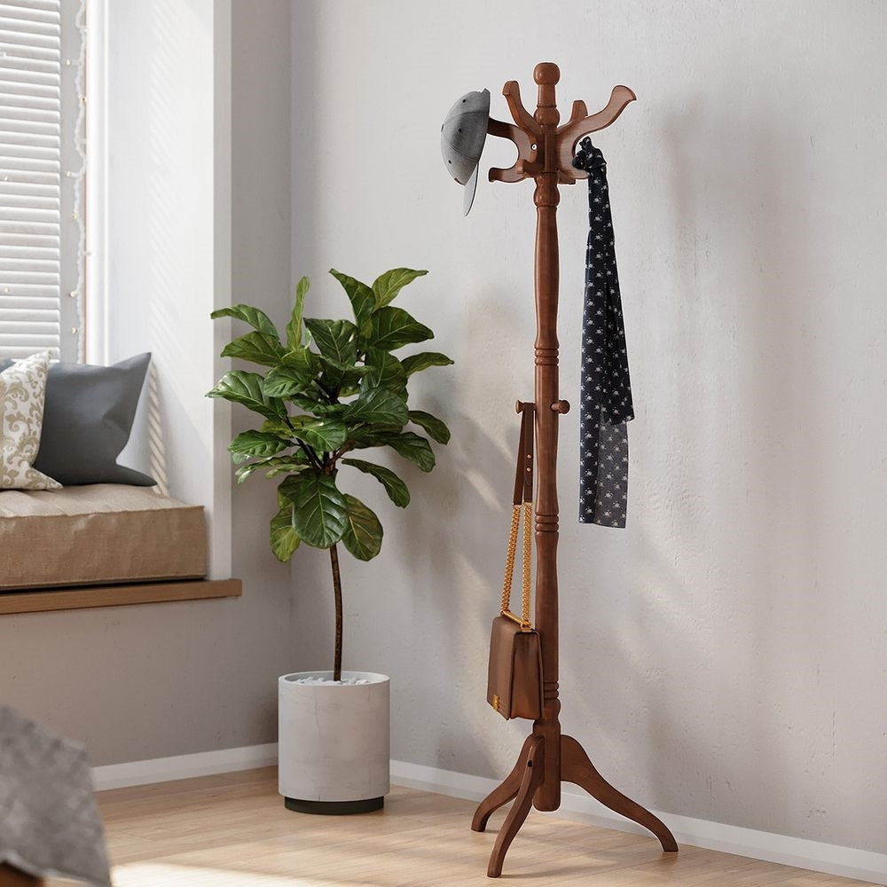 Classic Traditional Solid Wood Coat Rack in Walnut Finish — Chic Home-Decor