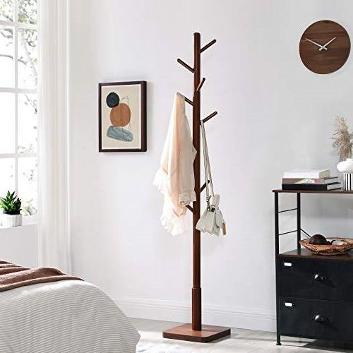 Adjustable Height Mid-Century Modern Style Coat Rack in Walnut Wood Finish — Chic Home-Decor