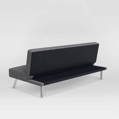 Modern Futon Sofa Bed in Charcoal Grey Fabric with Chrome Metal Legs