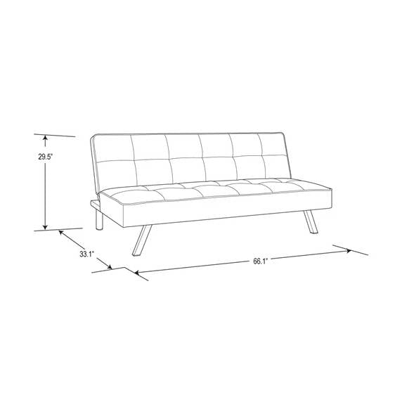 Modern Futon Sofa Bed in Charcoal Grey Fabric with Chrome Metal Legs