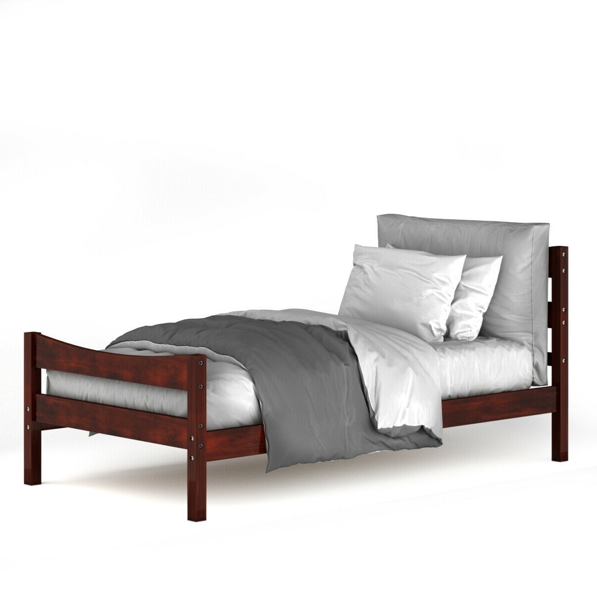 Twin size Farmhouse Style Pine Wood Platform Bed Frame in Walnut — Chic Home-Decor
