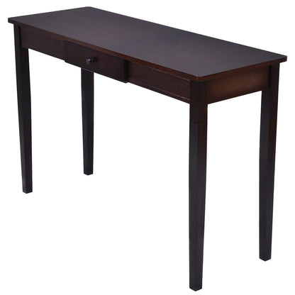 Walnut Brown Wood Console Sofa Table with Drawer