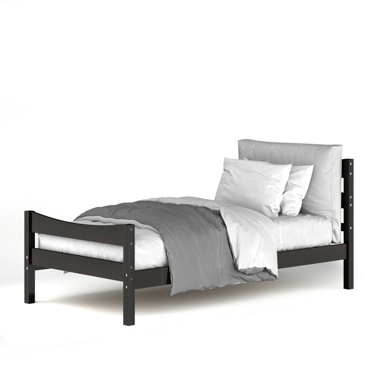Twin size Farmhouse Style Pine Wood Platform Bed Frame in Espresso — Chic Home-Decor