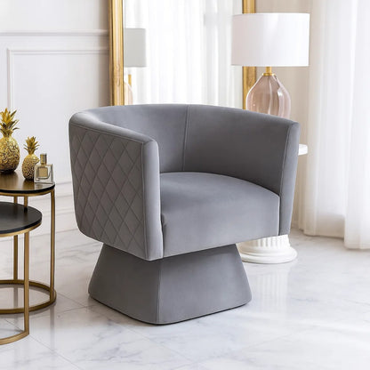 Cabe Swivel Accent Armchair, Diamond Stitch Back, Modern Gray Velvet