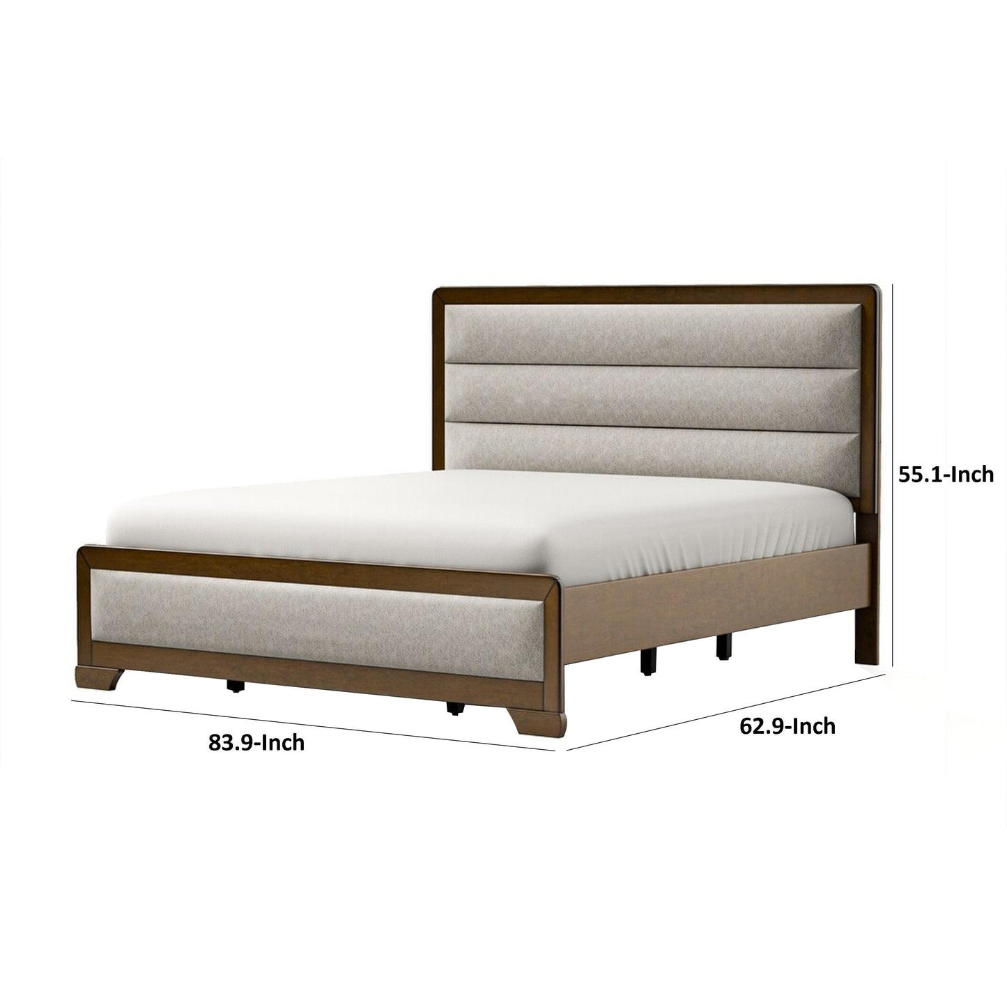 Cair Queen Bed, Channel Tufted Light Gray Fabric Upholstered, Brown