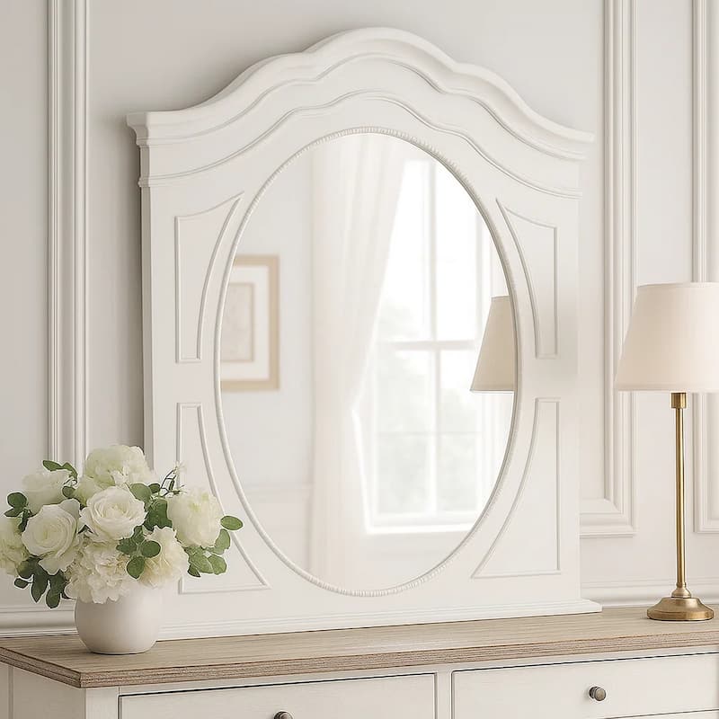 Nitz Dresser Mirror, Beveled Glass, White Solid Wood Frame, 36x40