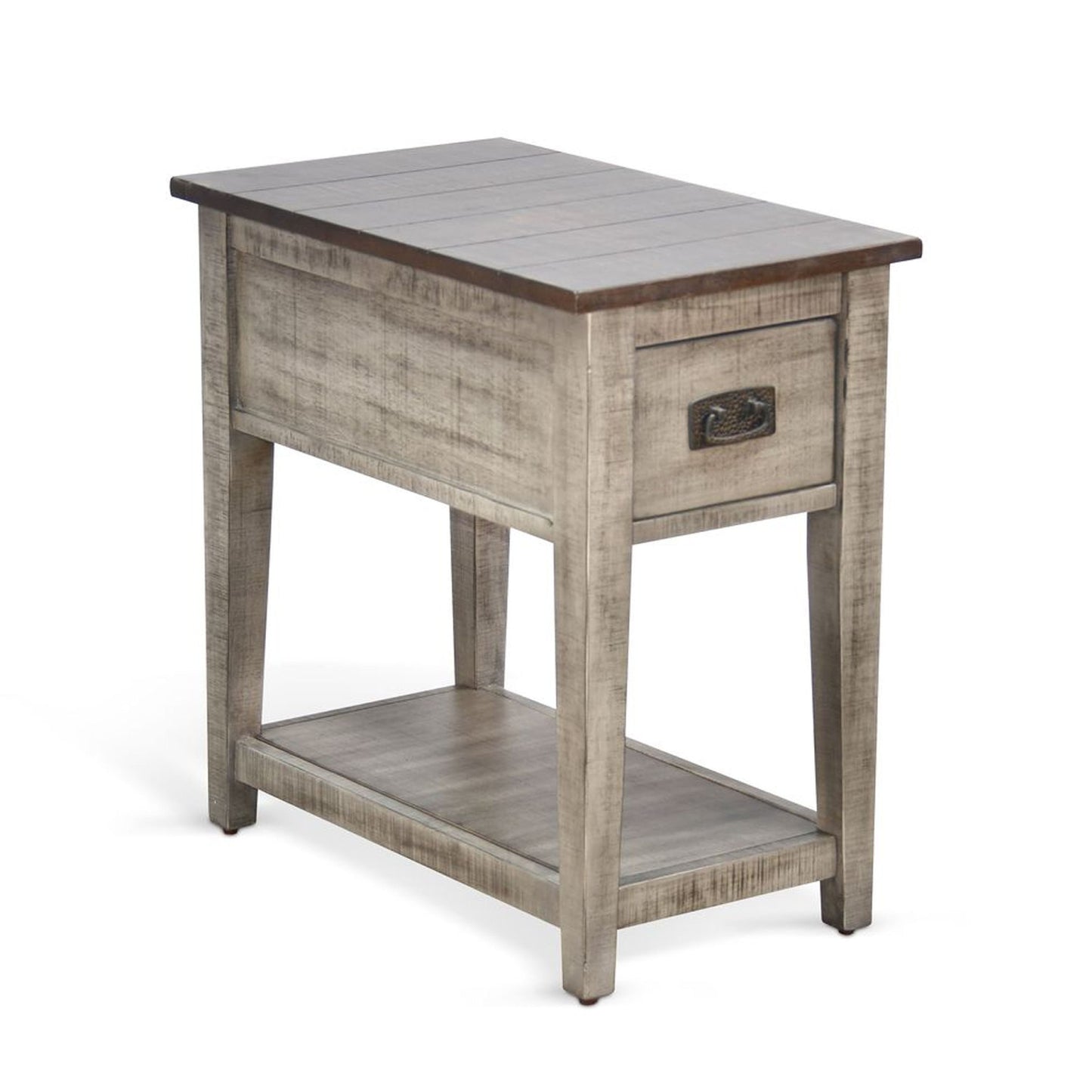 Camie Side End Table, 24 Inch Top with 1 Drawer, Solid Wood Gray