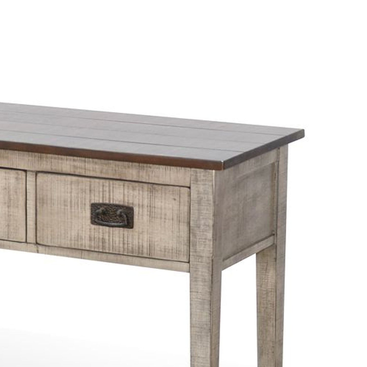 Camie Sofa Console Table, 48 Inch, 3 Drawers, Gray Solid Mahogany