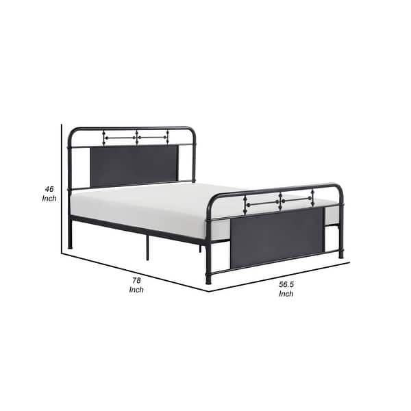 Cardy Full Size Metal Bed, Rounded Profile, Mottled Silver Finish Panels