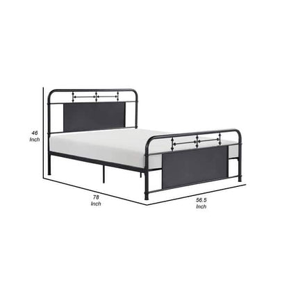 Cardy Full Size Metal Bed, Rounded Profile, Mottled Silver Finish Panels
