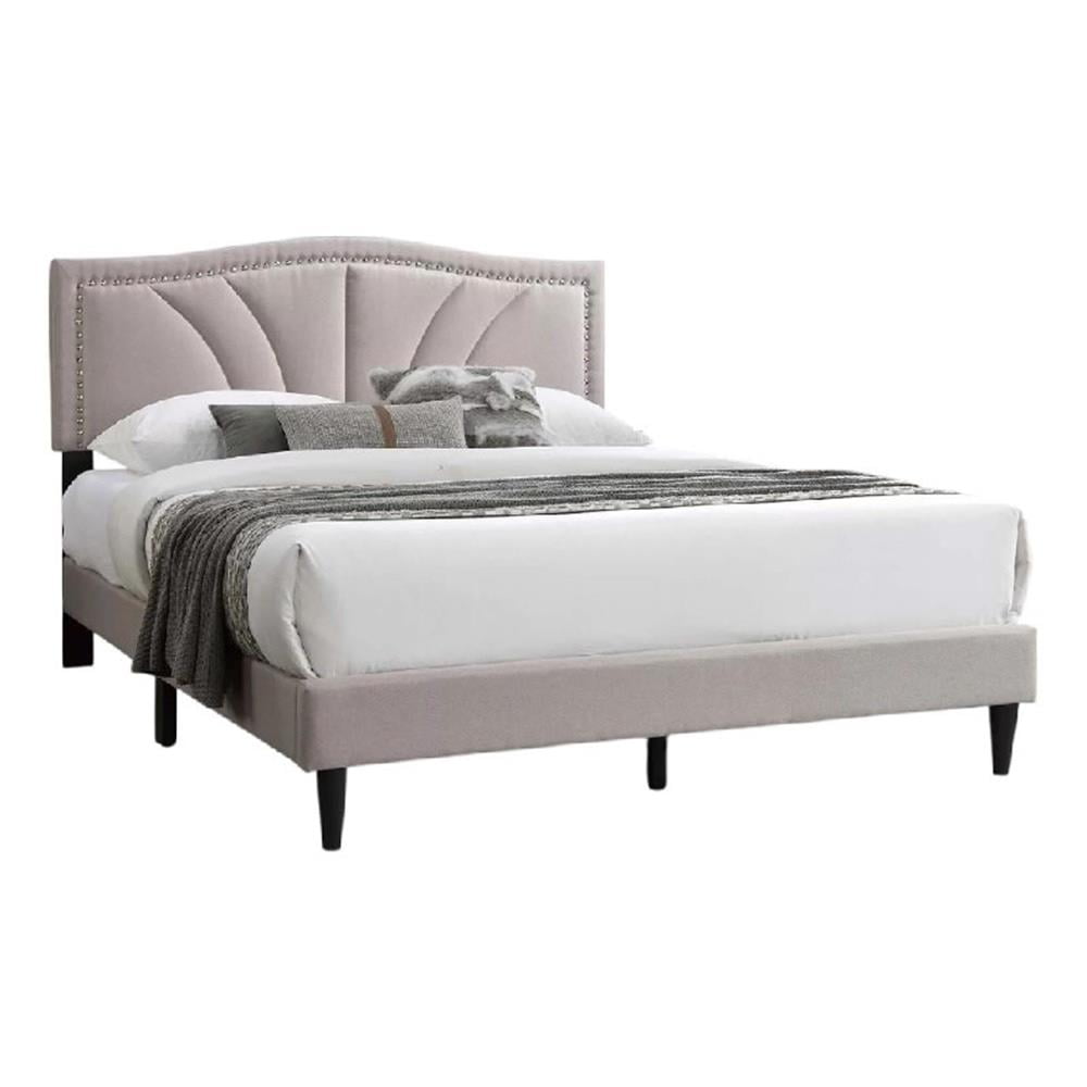 Carie Full Bed, Light Brown Burlap Upholstery, Padded Headboard