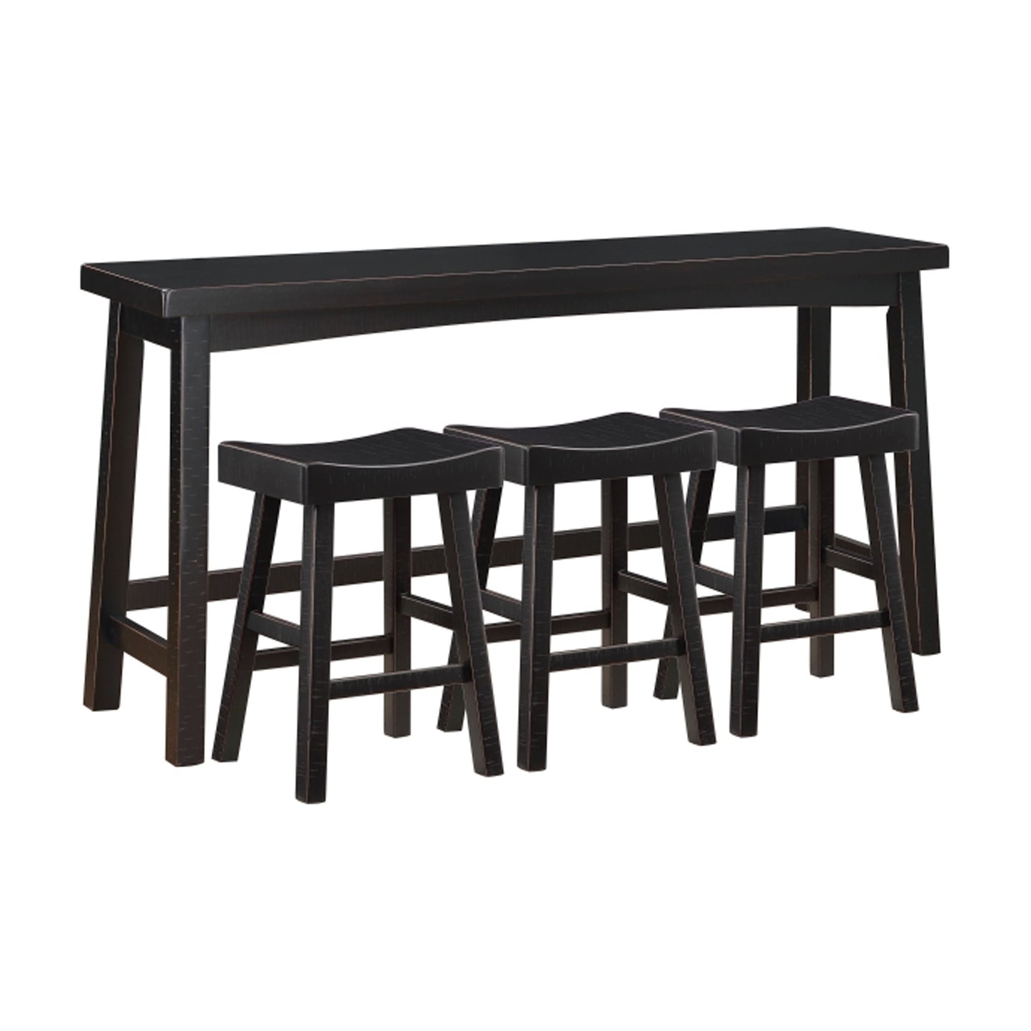 Casy 4pc Counter Height Table Set, 3 Contoured Stools, Black Wood