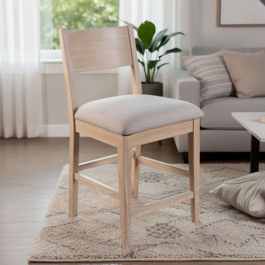 Casy Counter Height Chair Set of 2, Gray Cushion, Natural Brown Solid Wood