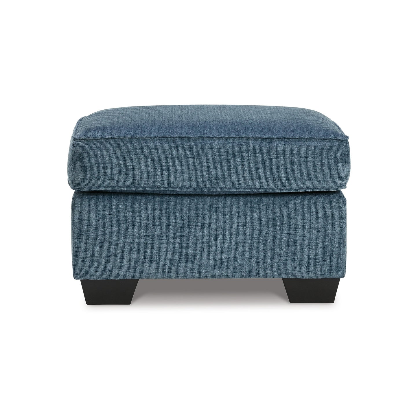 Caten Ottoman, Azure Blue Polyester, Black Low Profile Legs, 30 Inch