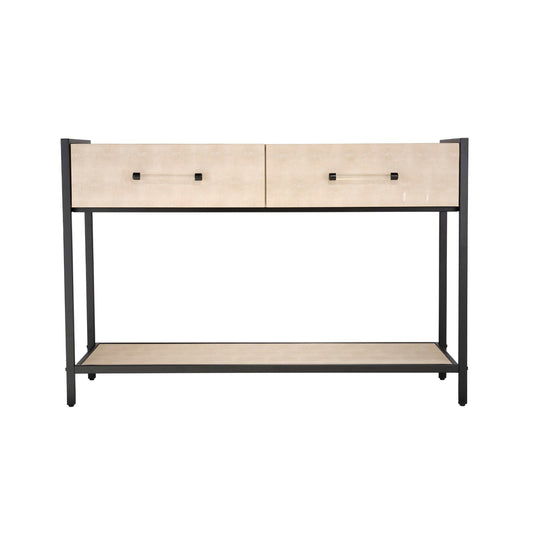 Caz 48 Inch 2 Drawers Sofa Console Table w Black Frame, Faux Leather