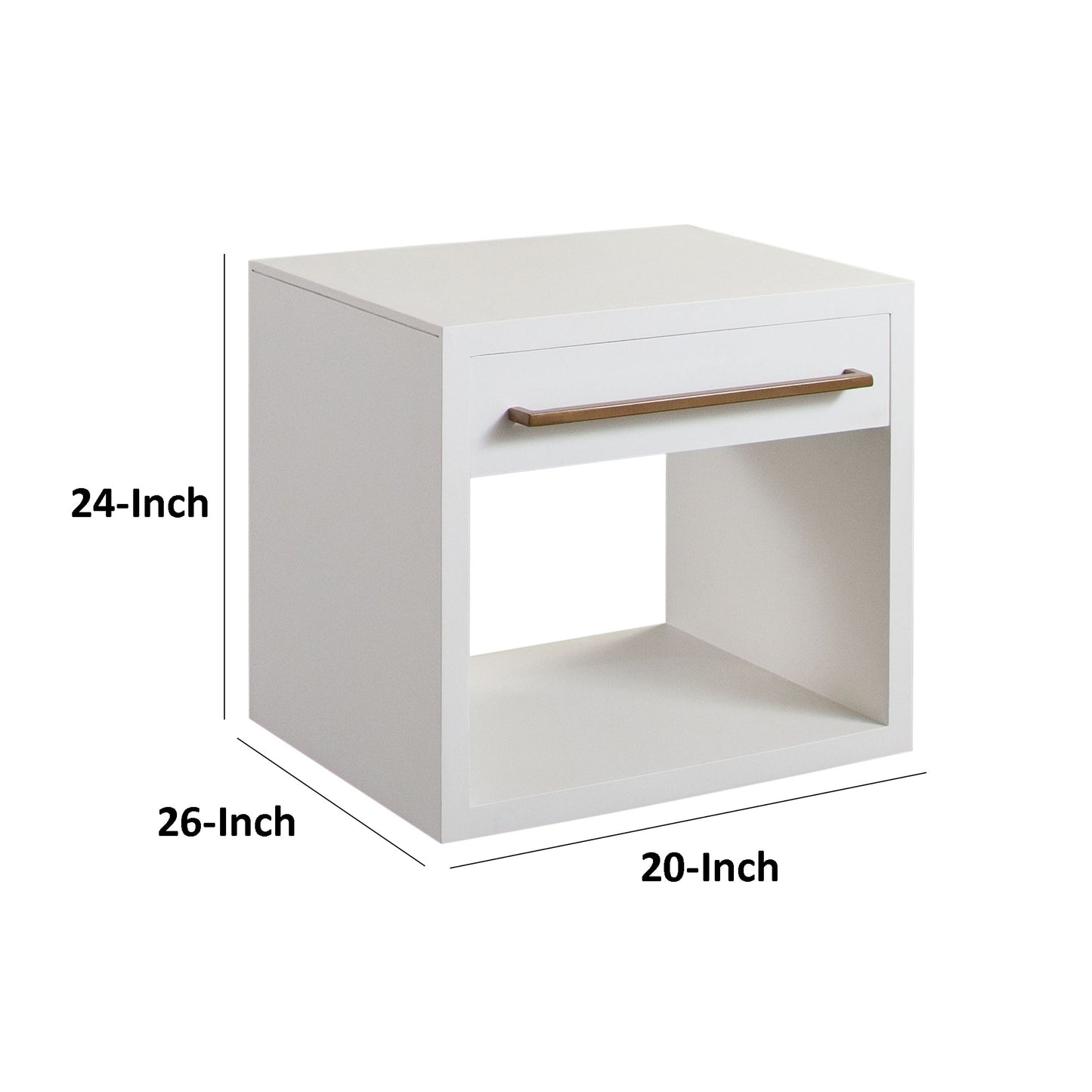 Ceny Side End Table, 1 Drawer, 26 Inch White Solid Mango Wood