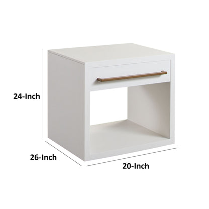 Ceny Side End Table, 1 Drawer, 26 Inch White Solid Mango Wood