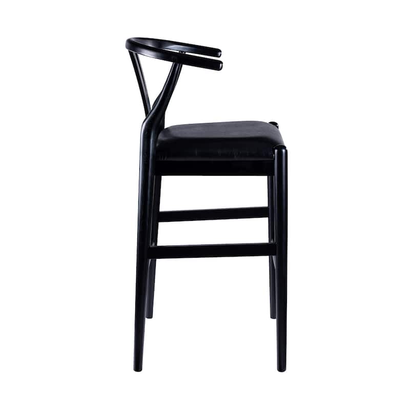 Cera Counter Stool Chair Set of 2, Faux Leather Seat, Black Rubberwood