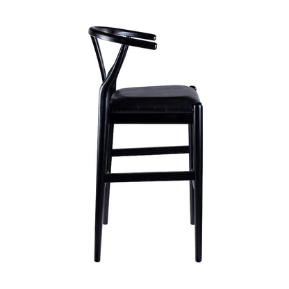 Cera Counter Stool Chair Set of 2, Faux Leather Seat, Black Rubberwood