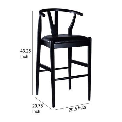 Cera Barstool Chair Set of 2, Rich Faux Leather Seat, Black Rubberwood