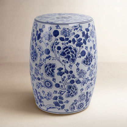 Glena Garden Stool Side Table, Blue Powder Coated Iron, Cutout 12 Inch