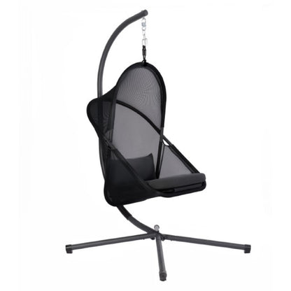 Cery Outdoor Egg Swing Chair, Foldable Stand, Coastal Black Cushion