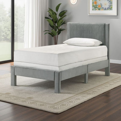 Cery Twin Size Platform Bed, Pink Upholstery, Textured Headboard