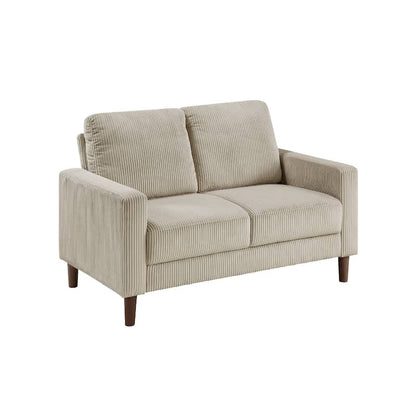 Cey Loveseat, Beige Corduroy Upholstery, Modern Style Brown Legs, 55 Inch