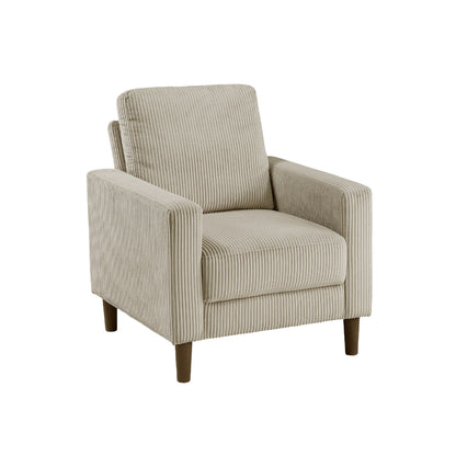 Cey Sofa Armchair, Gray Corduroy Upholstery, Modern Style Brown Legs