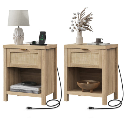 Aez Nightstand, 2 Drawers, White Wood, Gold Metal Legs and Bar Handles