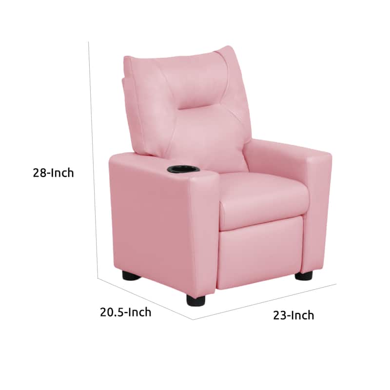 Chang Kids Recliner Chair, Built In Cupholder, Pink Faux Leather