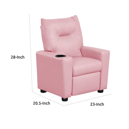 Chang Kids Recliner Chair, Built In Cupholder, Pink Faux Leather