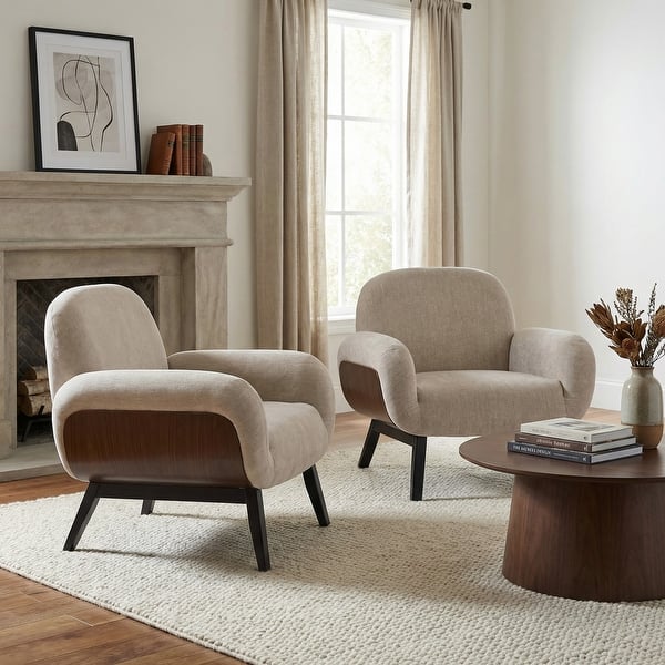 30 Inch Barstool Chair Set of 2, Rounded Silhouette, Brown Wood Legs