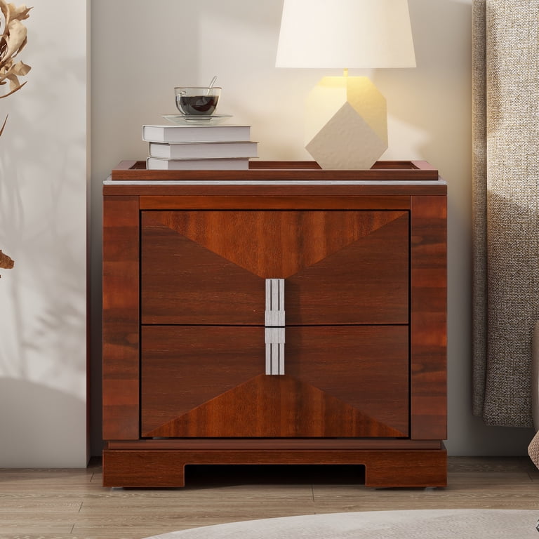 Nightstand with 2 Drawers and Wooden Frame, Brown