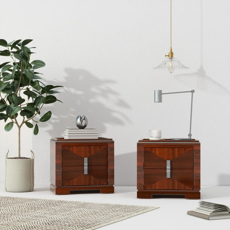 Nightstand with 2 Drawers and Wooden Frame, Brown