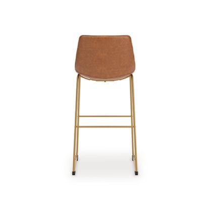 Cia Tall Barstool Chair Set of 2, Bucket Faux Leather Seat, Gold Legs