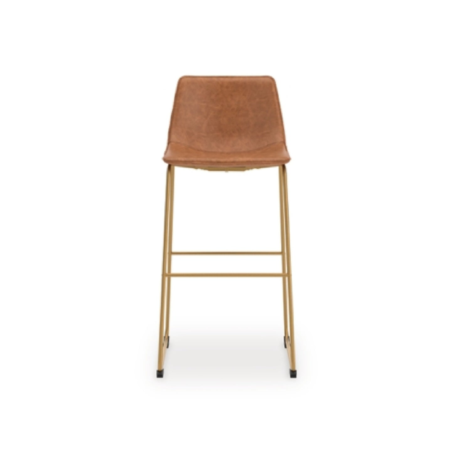 Cia Tall Barstool Chair Set of 2, Bucket Faux Leather Seat, Gold Legs