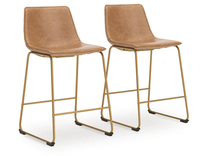 Cia Tall Barstool Chair Set of 2, Toast Brown Bucket Faux Leather Seat