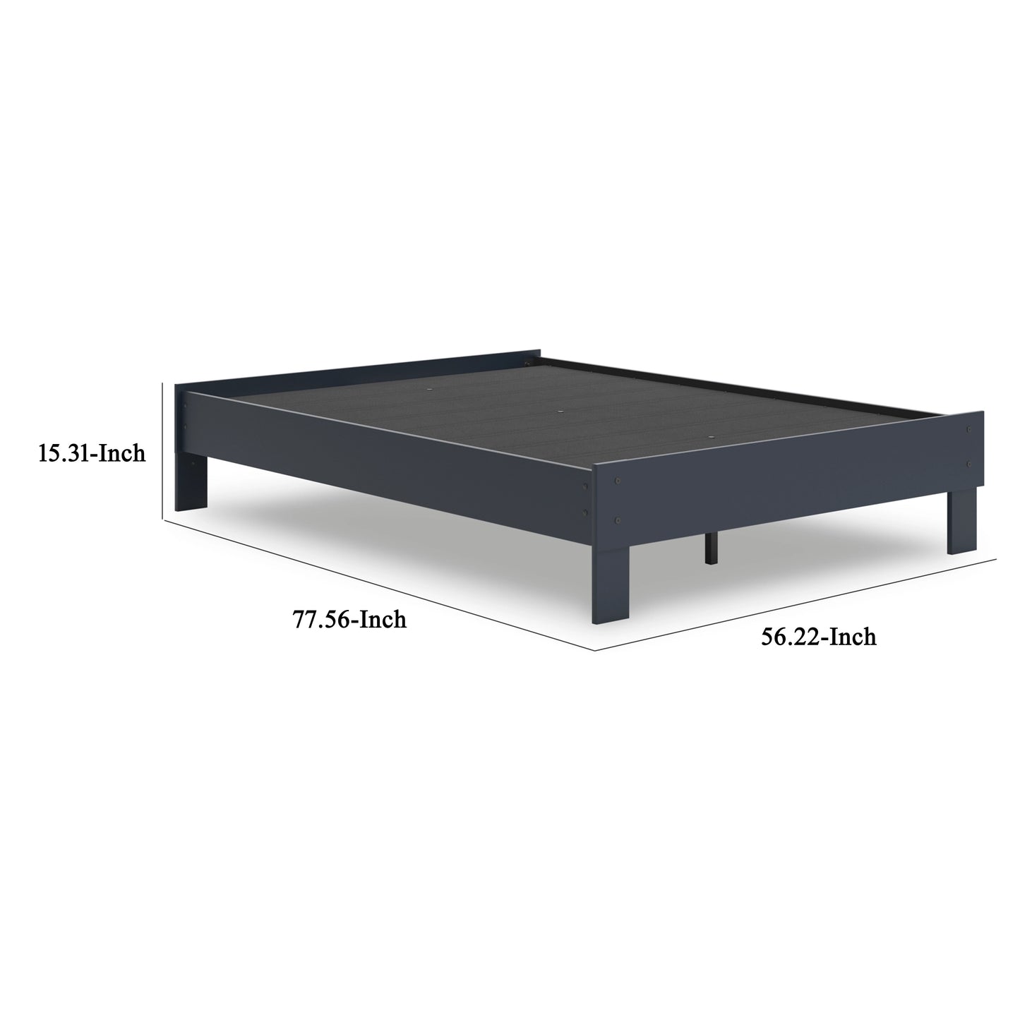 Cian Full Size Platform Bed, Shaker Style Design, Navy Blue Wood Frame