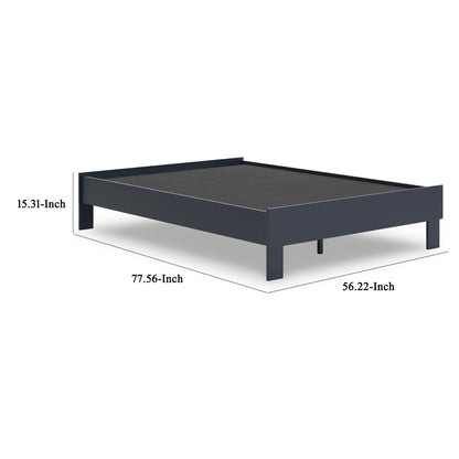 Cian Full Size Platform Bed, Shaker Style Design, Navy Blue Wood Frame