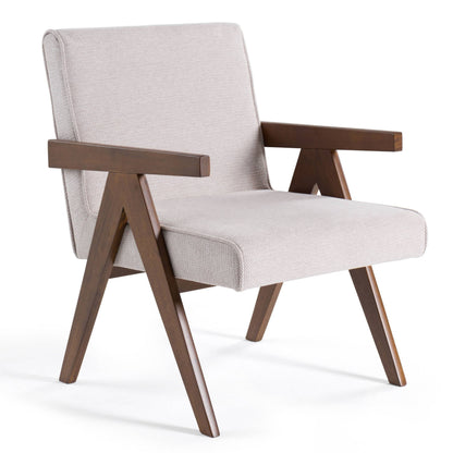 Cid Jose Accent Chair Set of 2, Beige Polyester, Walnut Brown Wood