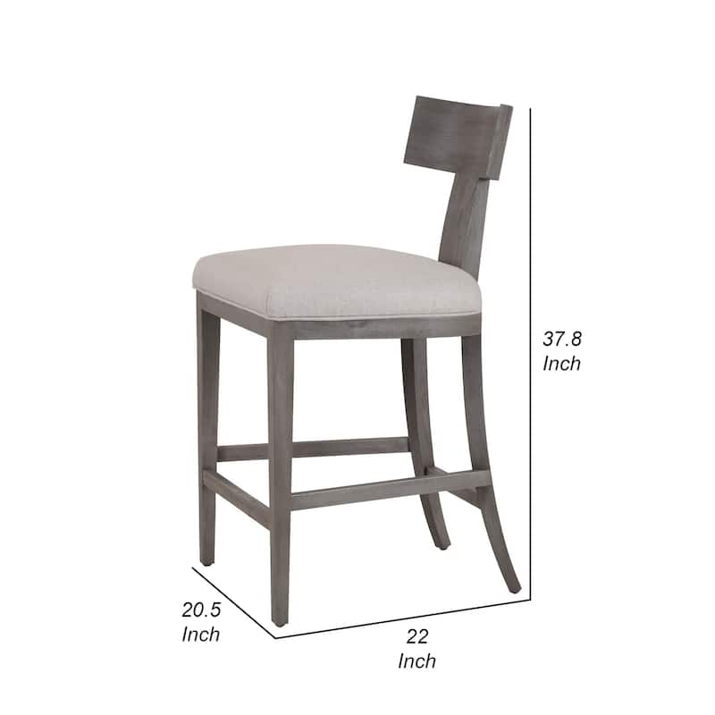 Cid Sten 27 Inch Counter Height Chair, T Shape Back, Beige Linen, Brown