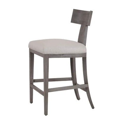 Cid Sten 27 Inch Counter Height Chair, T Shape Back, Beige Linen, Brown