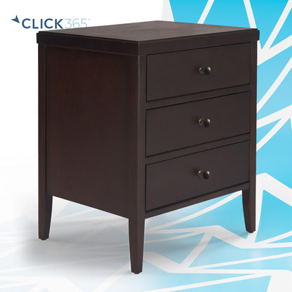 Three Drawer Nightstand with Metal Handle And Crossed Planked Side Panels, Brown