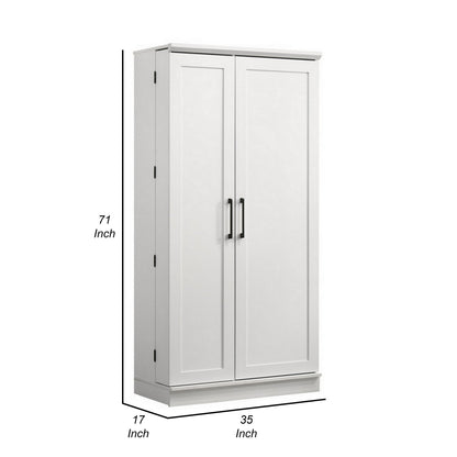 Coe 71 Inch Storage Cabinet Wardrobe with Swing Out Door, White Solid Wood