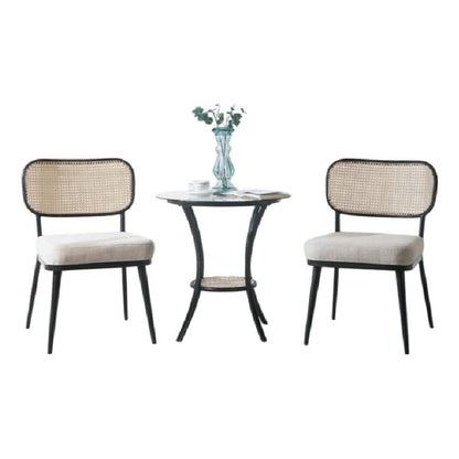 Col 3pc Accent Table and Chair Set, Black Legs, Glass Top, Padded Seat