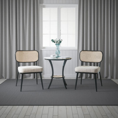 Col 3pc Accent Table and Chair Set, Black Legs, Glass Top, Padded Seat