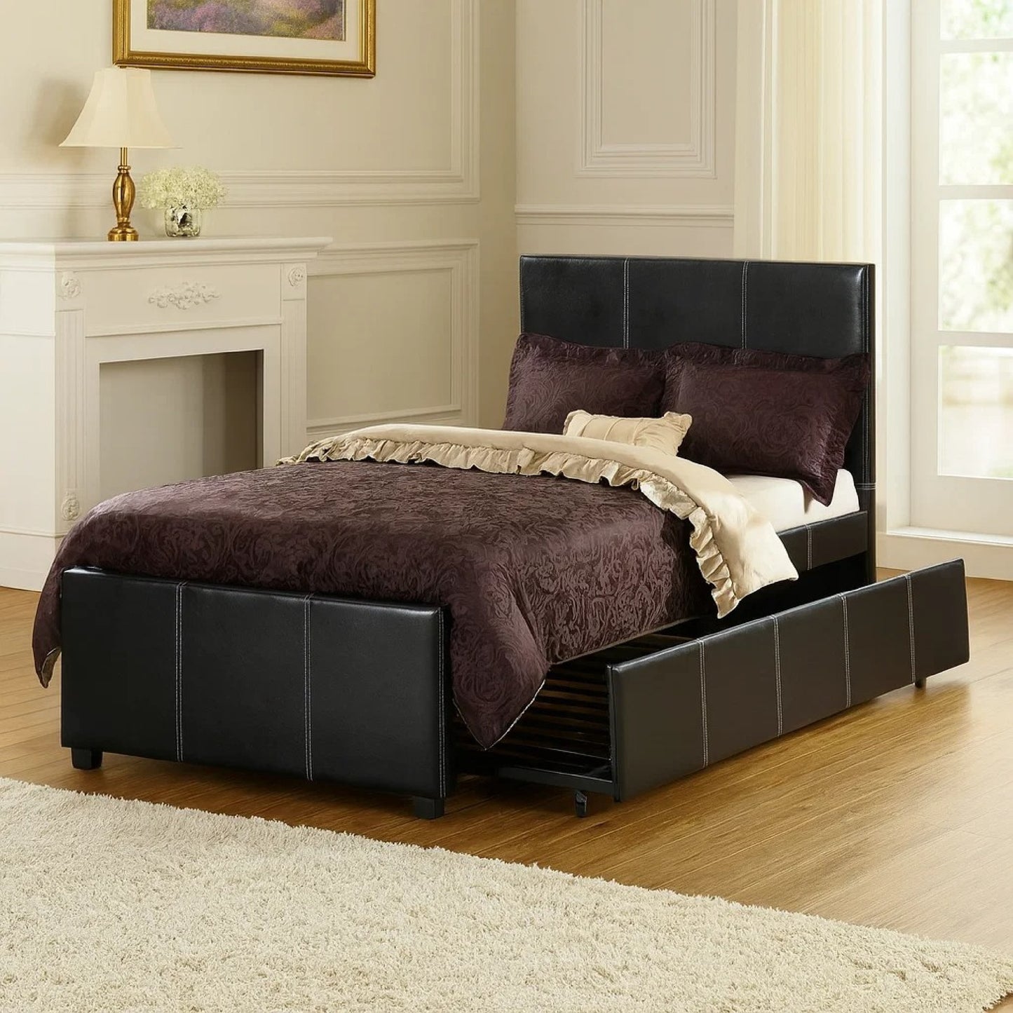 Commodius Full Bed With Rundle Espresso Faux Leather,Black