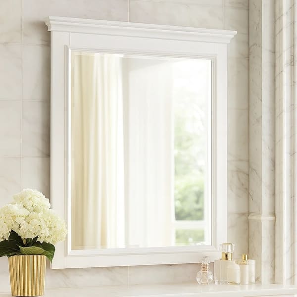 Contemporary Style Wood Rectangular Mirror, White