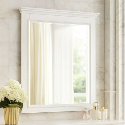 Contemporary Style Wood Rectangular Mirror, White